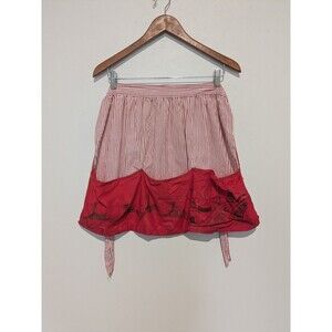 Vintage 50s Retro Xmas Santa Sleigh Half Apron Red Striped Big Pockets Reindeer